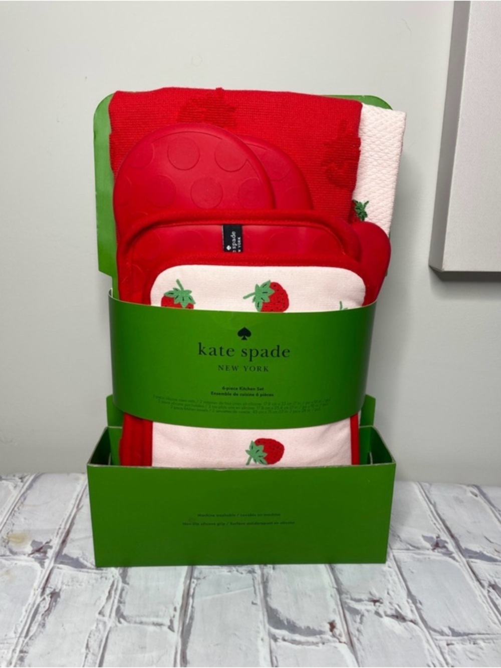 kate spade red and white strawberry kitchen set